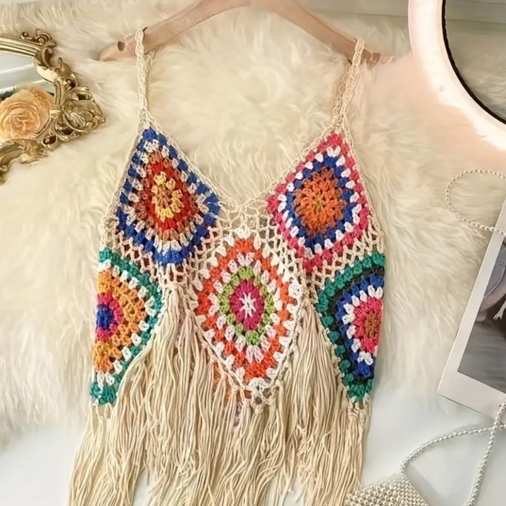 Crochet Colorblock Cami Tops